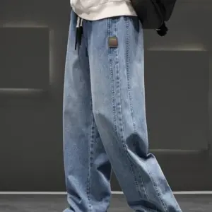 Spring New Wide Jeans Men Straight Vintage Drawstring Trousers Loose Pants Casual Solid Color Fashion Pants Big Size