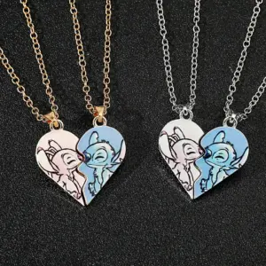 2pcs Lilo & Stitch Cospay Angel Stitch Best Friends Necklace Couples Love Necklace Heart Pendant Friendship Matching Gifts