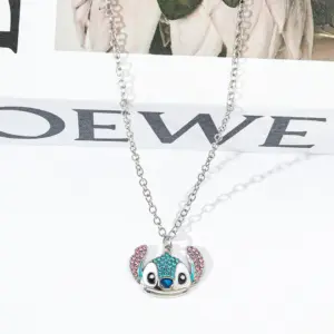 Disney Stitch Angel Couple Necklace Cartoon Big Ear Stitch Neck Chain For Women Men Love Jewelry Acessorios Gifts
