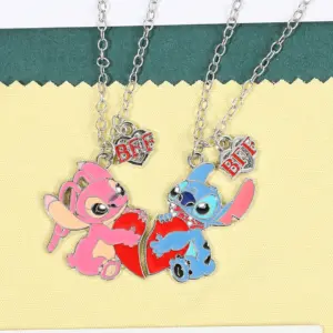 2pc Disney Lilo & Stitch Cartoon Pendant Necklace for Girls Jewelry Anime Stitch Accessories Matching Gifts for Best Friends
